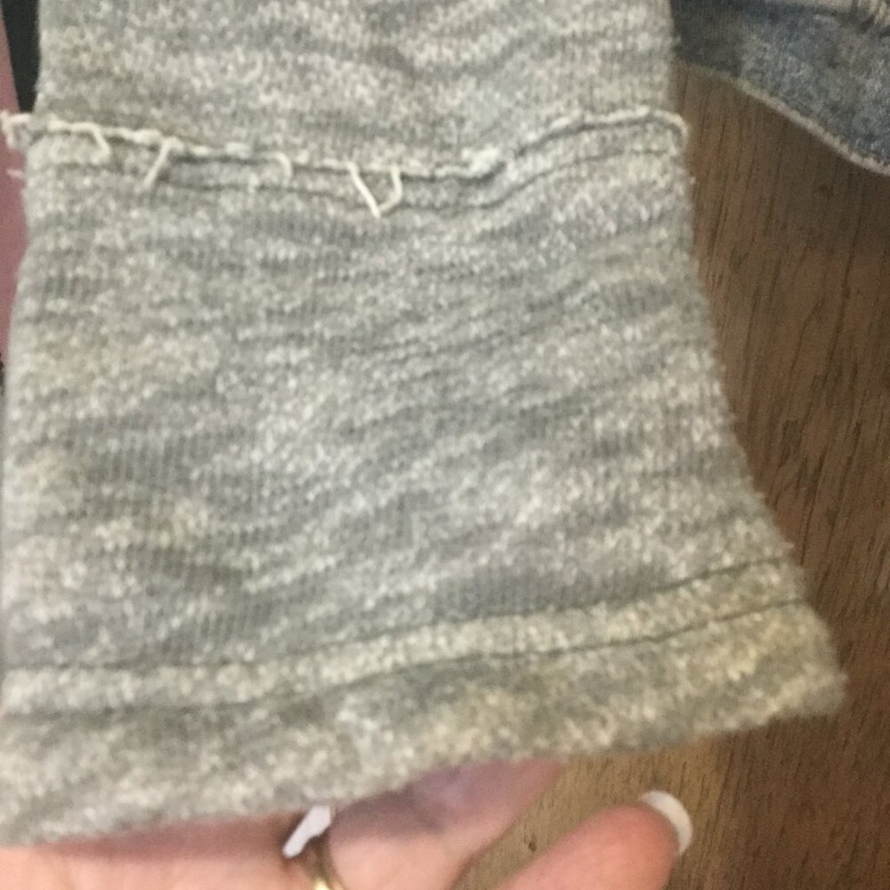 Free People denim jacket with gray arms and hood - Picture 2 of 8